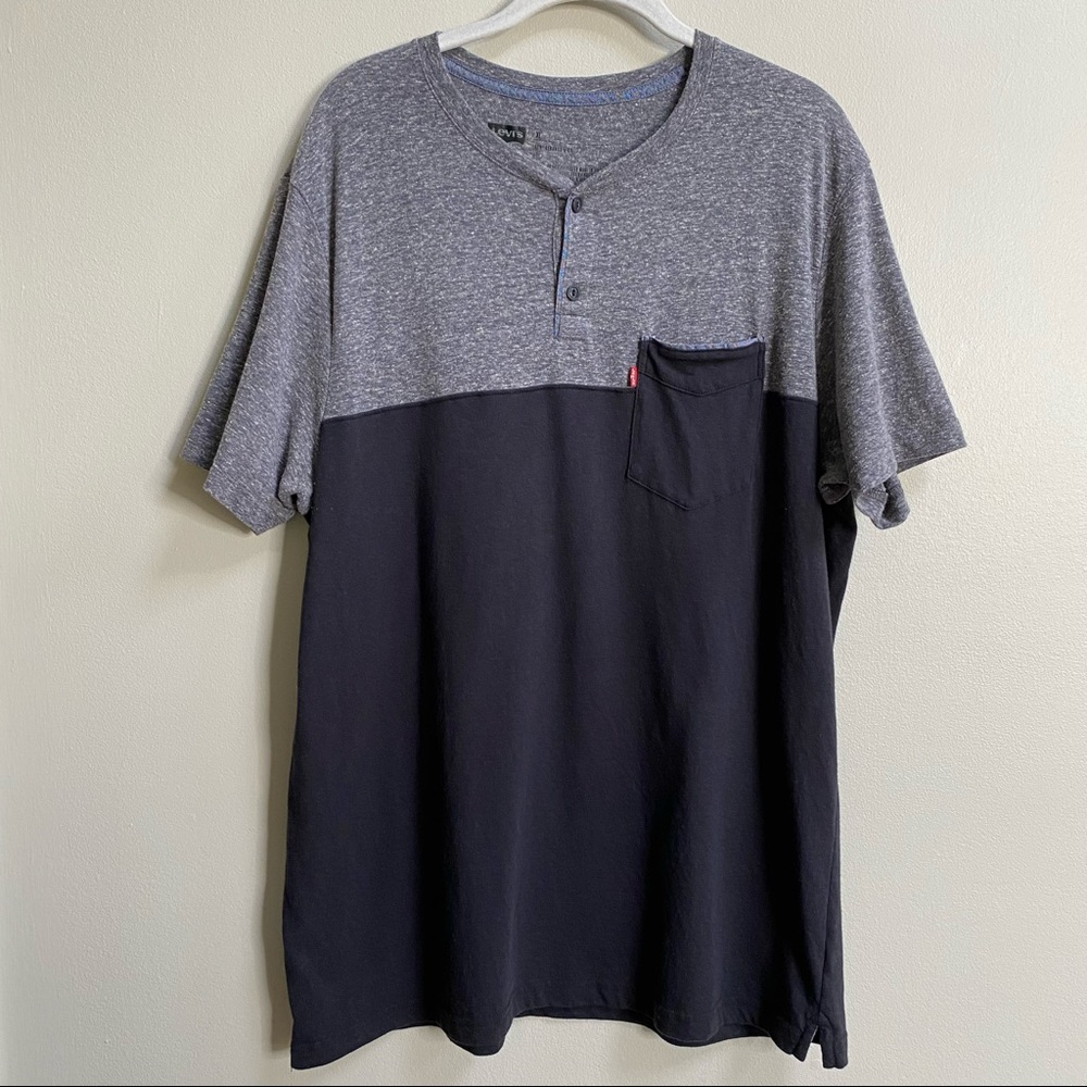 Men's Levi's Heather Grey & Black Single Pocket Henley T-Shirt Size XL